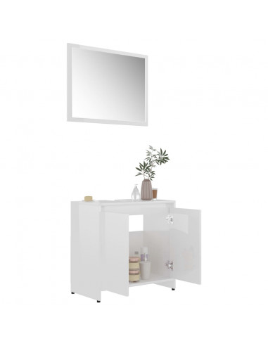 Set Mobili da Bagno Bianco Lucido in Legno Multistrato