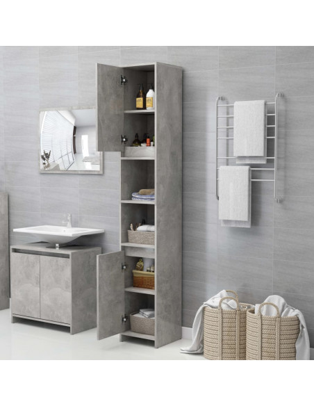 Mobile da Bagno Grigio Cemento 30x30x183,5 cm Legno Multistrato