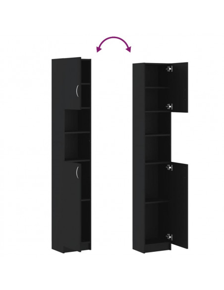 Mobile da Bagno Nero 32x25,5x190 cm in Legno Multistrato