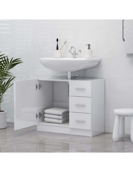 Mobile Sottolavabo Bianco Lucido 63x30x54 cm Legno Multistrato