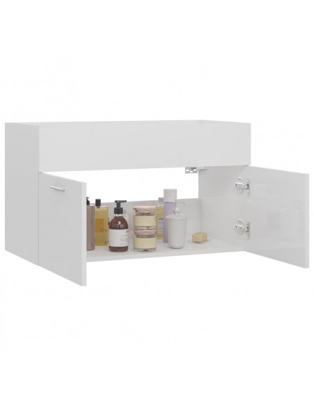 Mobile Sottolavabo Bianco Lucido 80x38,5x46cm Legno Multistrato