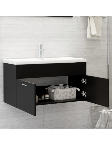 Mobile Sottolavabo Nero 90x38,5x46 cm in Legno Multistrato