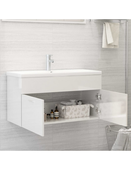 Mobile Lavabo Bianco Lucido 90x38,5x46 cm in Legno Multistrato