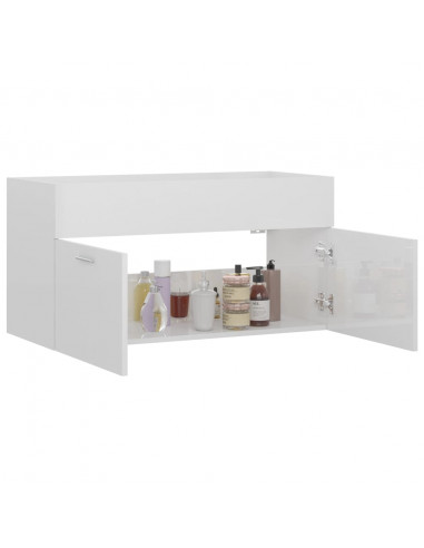 Mobile Lavabo Bianco Lucido 90x38,5x46 cm in Legno Multistrato