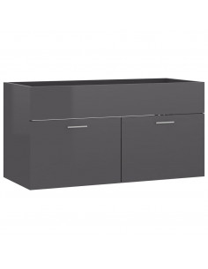 Mobile Lavabo Grigio Lucido 90x38,5x46 cm in Legno Multistrato 2