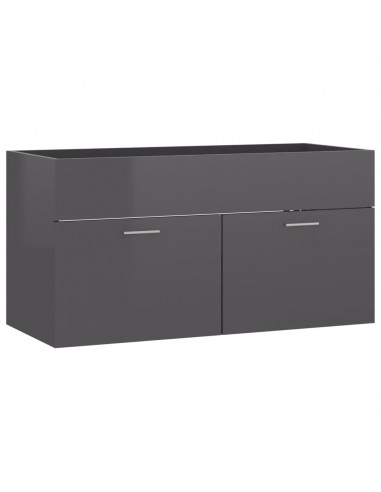 Mobile Lavabo Grigio Lucido 90x38,5x46 cm in Legno Multistrato