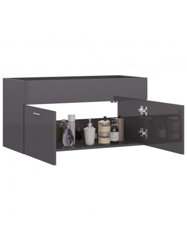 Mobile Lavabo Grigio Lucido 90x38,5x46 cm in Legno Multistrato