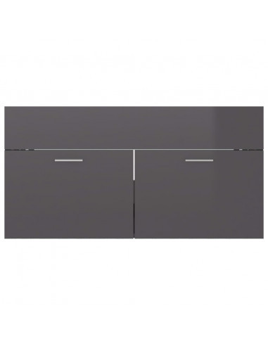Mobile Lavabo Grigio Lucido 90x38,5x46 cm in Legno Multistrato