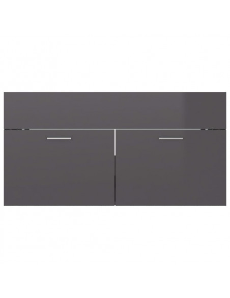 Mobile Lavabo Grigio Lucido 90x38,5x46 cm in Legno Multistrato