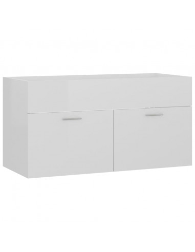 Set Mobili da Bagno 2 pz Bianco Lucido in Legno Multistrato