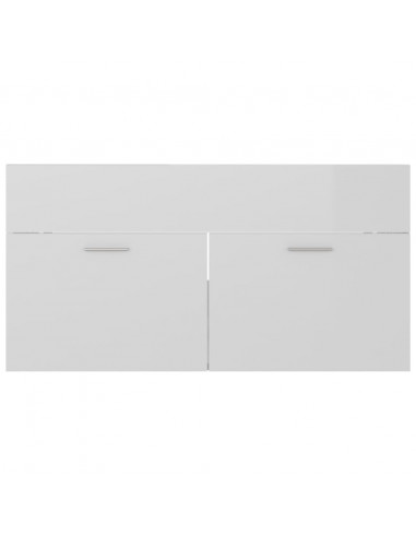 Set Mobili da Bagno 2 pz Bianco Lucido in Legno Multistrato