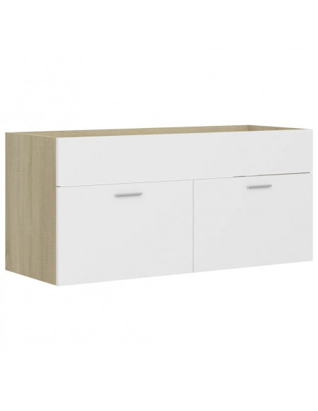 Set Mobili da Bagno Bianco e Rovere Sonoma in Truciolato