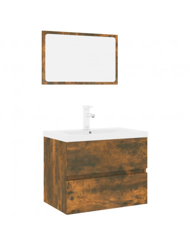 Set di Mobili da Bagno Rovere Fumo in Legno Multistrato