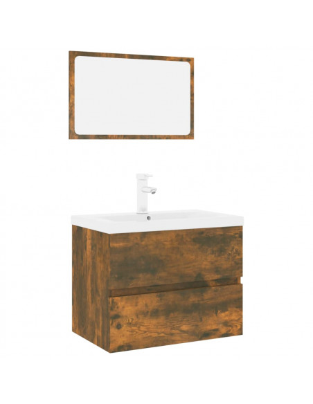 Set di Mobili da Bagno Rovere Fumo in Legno Multistrato
