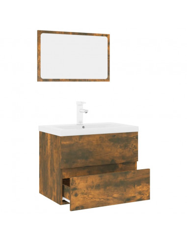 Set di Mobili da Bagno Rovere Fumo in Legno Multistrato