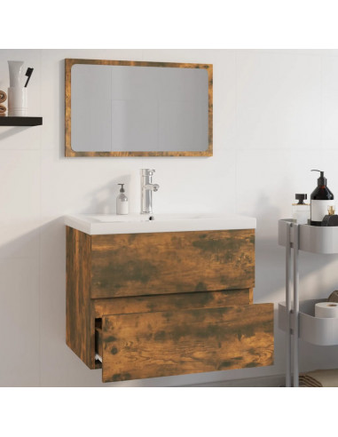 Set di Mobili da Bagno Rovere Fumo in Legno Multistrato