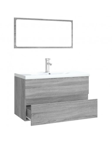 Set di Mobili da Bagno Grigio Sonoma in Legno Multistrato