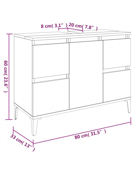 Set Mobili da Bagno 3 pz Rovere Fumo in Legno Multistrato