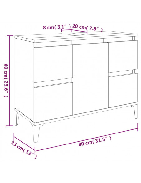 Set Mobili da Bagno 3 pz Grigio Sonoma in Legno Multistrato