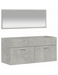 Mobile da Bagno con Specchio Grigio Cemento Legno Multistrato 2