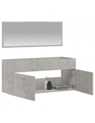Mobile da Bagno con Specchio Grigio Cemento Legno Multistrato