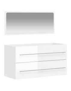 Mobile da Bagno con Specchio Bianco Lucido in Legno Multistrato 2
