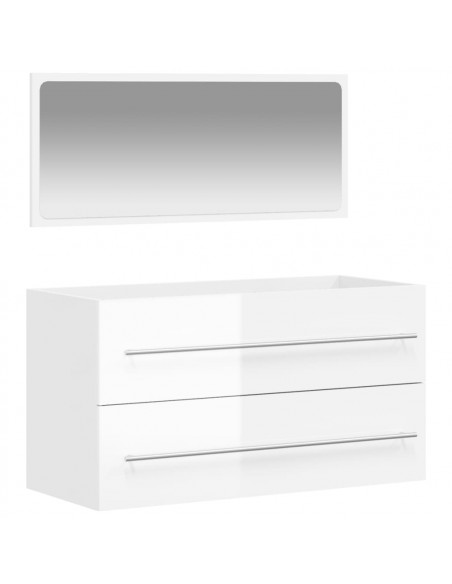 Mobile da Bagno con Specchio Bianco Lucido in Legno Multistrato