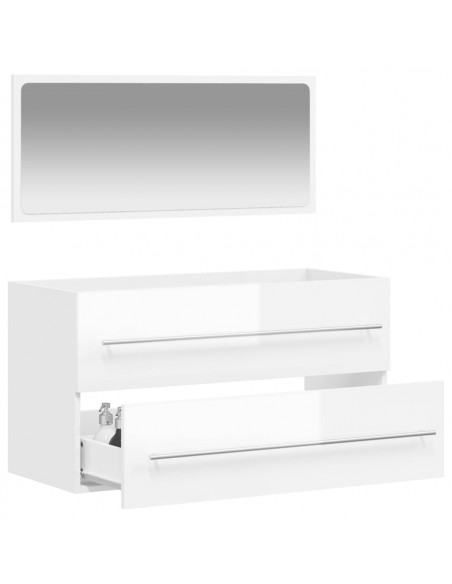 Mobile da Bagno con Specchio Bianco Lucido in Legno Multistrato