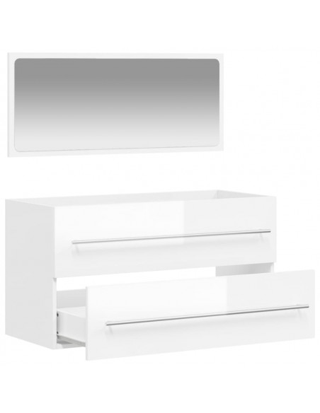 Mobile da Bagno con Specchio Bianco Lucido in Legno Multistrato