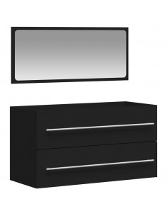 Mobile da Bagno con Specchio Nero in Legno Multistrato 2