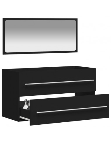 Mobile da Bagno con Specchio Nero in Legno Multistrato