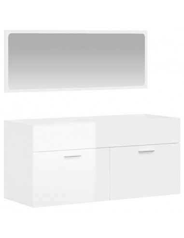 Mobile da Bagno con Specchio Bianco Lucido in Legno Multistrato