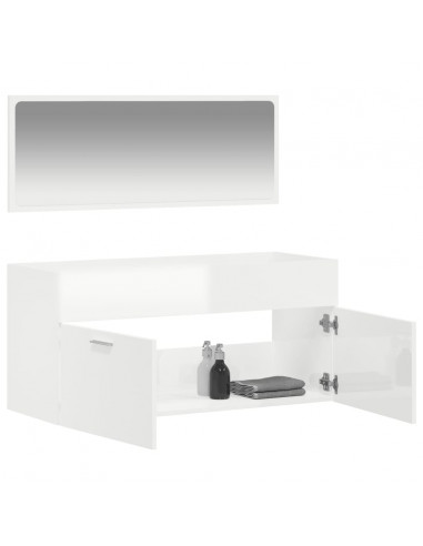Mobile da Bagno con Specchio Bianco Lucido in Legno Multistrato