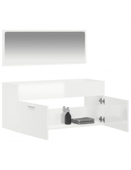 Mobile da Bagno con Specchio Bianco Lucido in Legno Multistrato