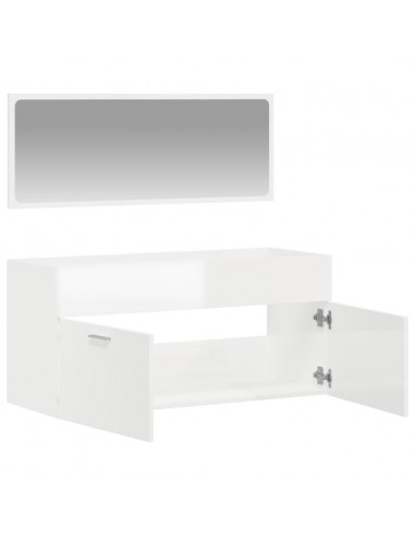 Mobile da Bagno con Specchio Bianco Lucido in Legno Multistrato