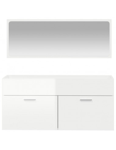 Mobile da Bagno con Specchio Bianco Lucido in Legno Multistrato