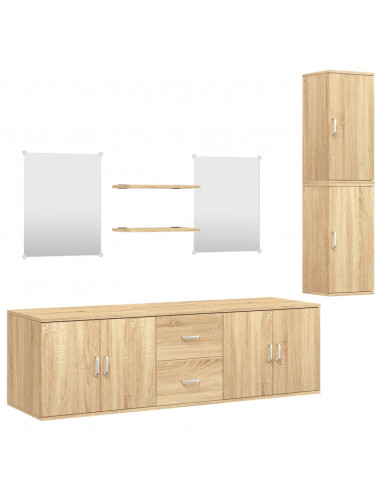 Set Mobili da Bagno 7 pz Rovere in Legno Multistrato