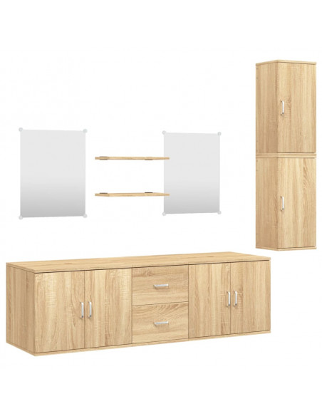 Set Mobili da Bagno 7 pz Rovere in Legno Multistrato