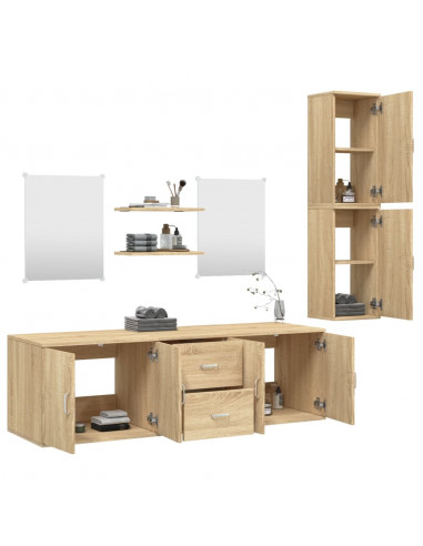 Set Mobili da Bagno 7 pz Rovere in Legno Multistrato
