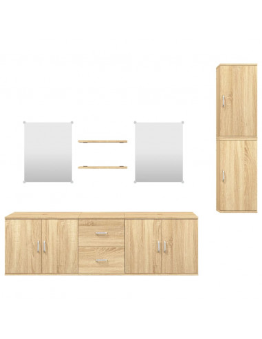 Set Mobili da Bagno 7 pz Rovere in Legno Multistrato