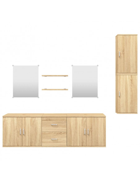 Set Mobili da Bagno 7 pz Rovere in Legno Multistrato
