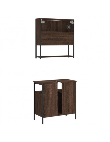 Set Mobili da Bagno 2 pz Rovere Marrone in Legno Multistrato
