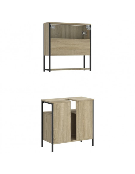 Set Mobili da Bagno 2 pz Rovere Sonoma in Legno Multistrato
