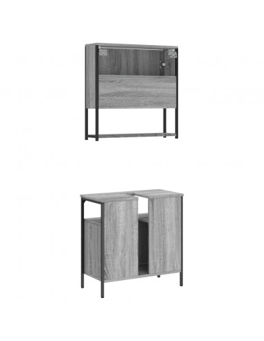 Set Mobili da Bagno 2 pz Grigio Sonoma in Legno Multistrato