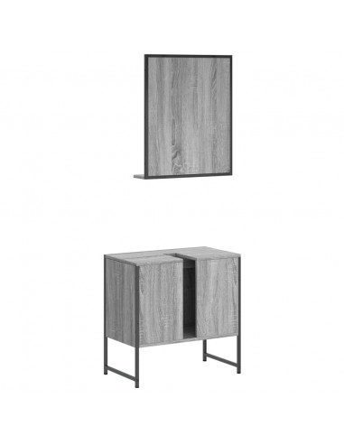 Set Mobili da Bagno 2 pz Grigio Sonoma in Legno Multistrato