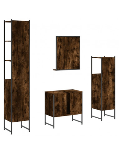 Set Mobili da Bagno 4 pz Rovere Fumo in Legno Multistrato