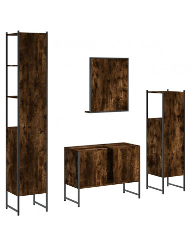 Set Mobili da Bagno 4 pz Rovere Fumo in Legno Multistrato