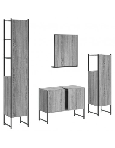 Set Mobili da Bagno 4 pz Grigio Sonoma in Legno Multistrato