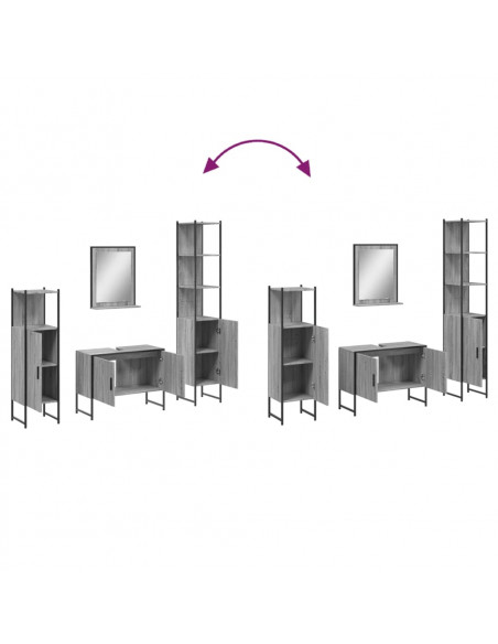 Set Mobili da Bagno 4 pz Grigio Sonoma in Legno Multistrato