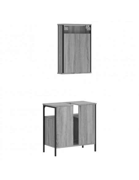 Set Mobili da Bagno 2 pz Grigio Sonoma in Legno Multistrato